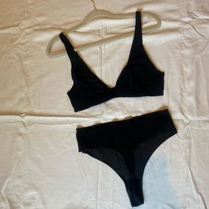 Skims Naked Everyday Plunge Bralette and High Waisted Thong in Onyx